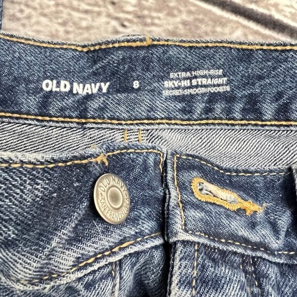 Old Navy Ski High Straight Leg Jeans Size 8 Button Fly Nwt Extra High Rise - Picture 3 of 7